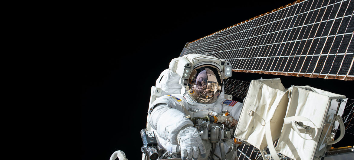 NASA Astronaut Scott Kelly working outside the International Space Station in 2015.